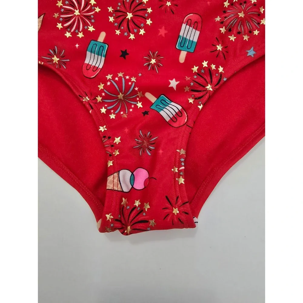 Cat & Jack Girls Red Ice Cream Popsicle Firework One Piece Swimsuit NWT S 6/7